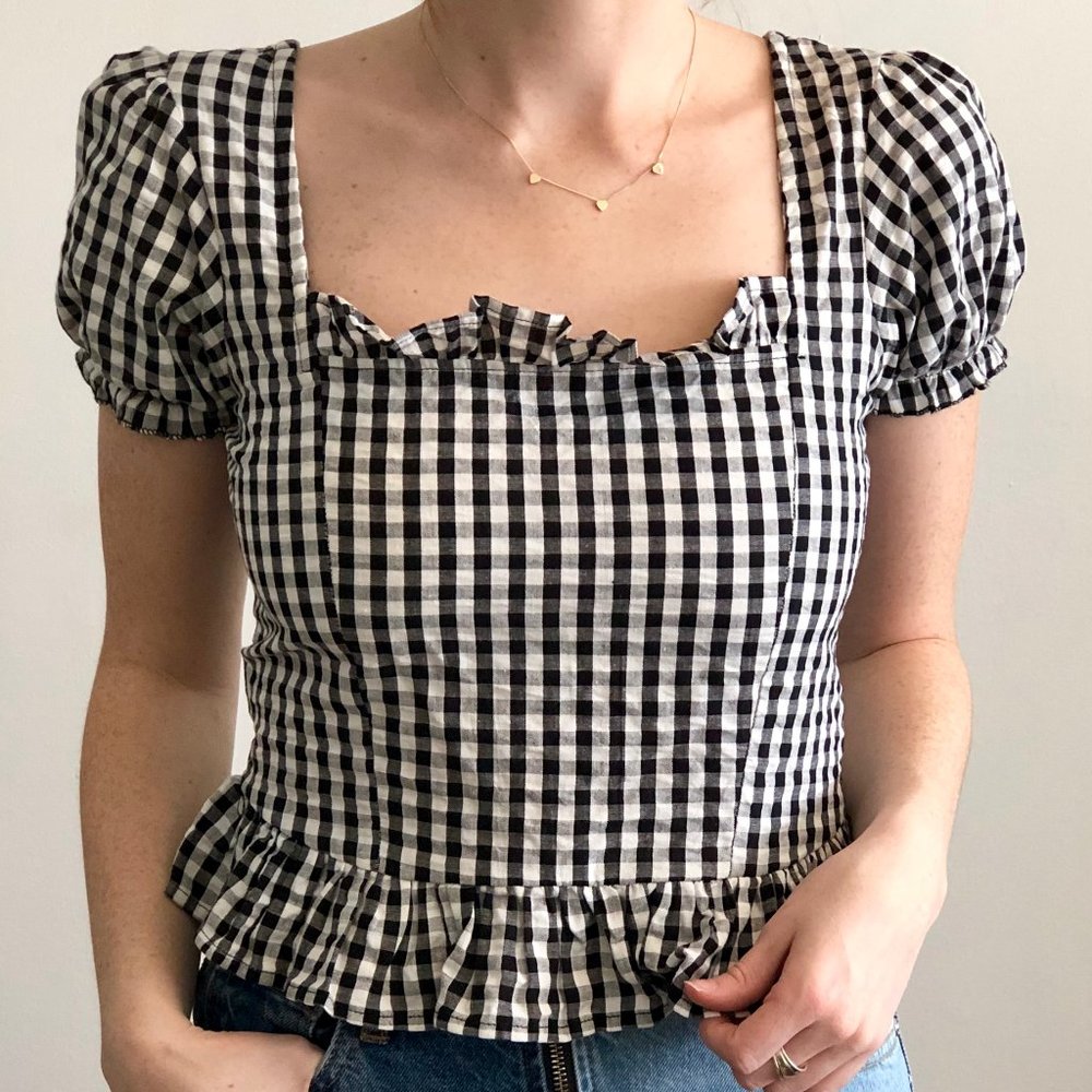 NASTY GAL Gingham Puff Sleeve Crop Top